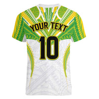 Custom Cook Islands Rugby Women V-Neck T-Shirt Tatau Art Sport Style White Color