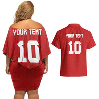 Custom Tonga Rugby Couples Matching Off Shoulder Short Dress and Hawaiian Shirt Ngatu Motifs and Pacific Patterns