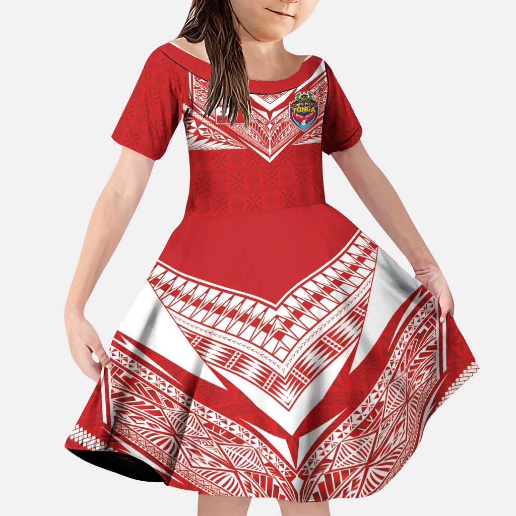 Custom Tonga Rugby Family Matching Tank Maxi Dress and Hawaiian Shirt Ngatu Motifs and Pacific Patterns LT03 Daughter's Dress Red - Polynesian Pride