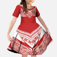 Custom Tonga Rugby Family Matching Tank Maxi Dress and Hawaiian Shirt Ngatu Motifs and Pacific Patterns LT03 Daughter's Dress Red - Polynesian Pride