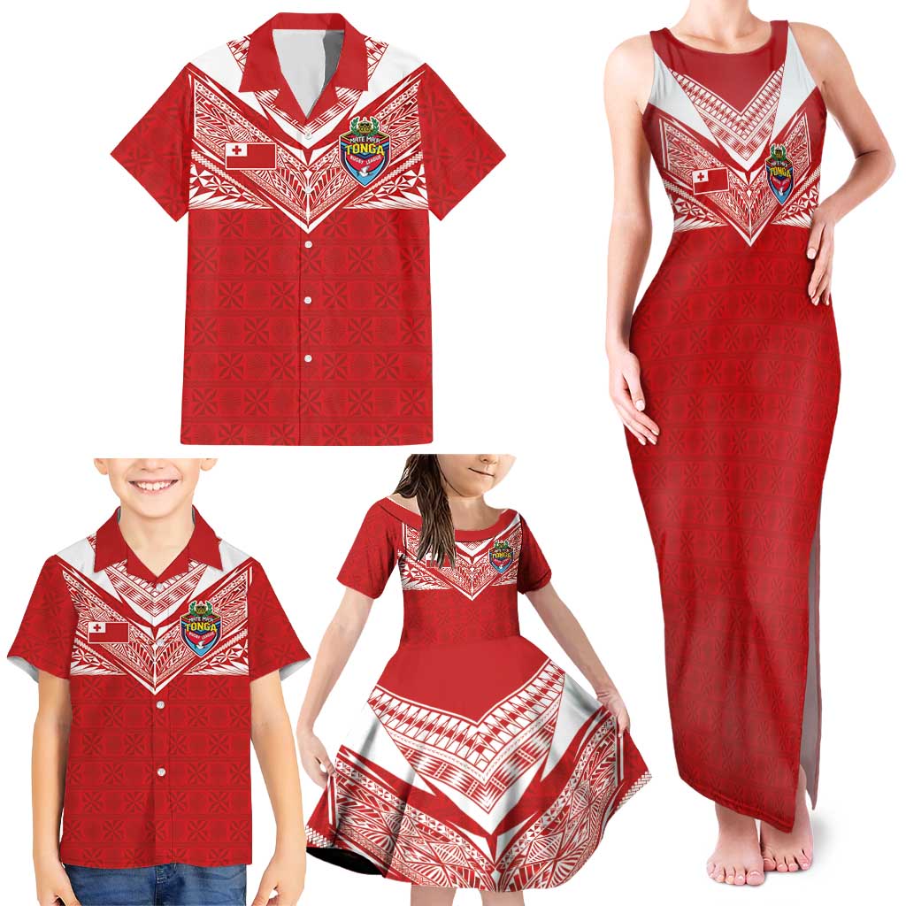 Custom Tonga Rugby Family Matching Tank Maxi Dress and Hawaiian Shirt Ngatu Motifs and Pacific Patterns LT03 - Polynesian Pride
