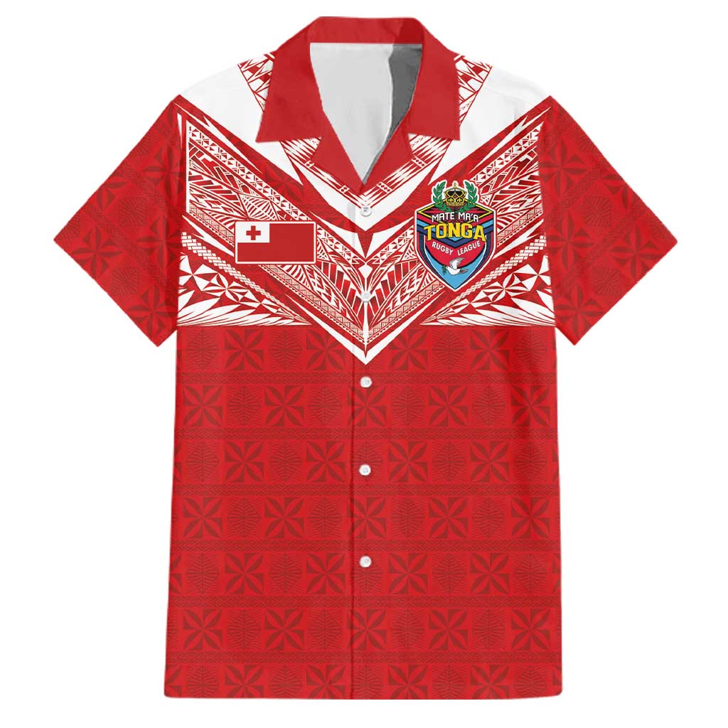 Custom Tonga Rugby Family Matching Tank Maxi Dress and Hawaiian Shirt Ngatu Motifs and Pacific Patterns LT03 Dad's Shirt - Short Sleeve Red - Polynesian Pride