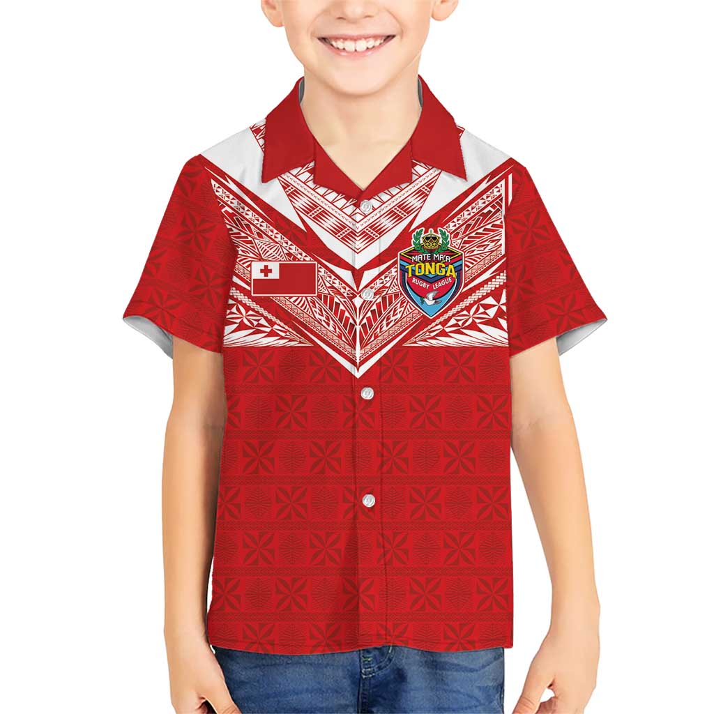 Custom Tonga Rugby Family Matching Tank Maxi Dress and Hawaiian Shirt Ngatu Motifs and Pacific Patterns LT03 Son's Shirt Red - Polynesian Pride