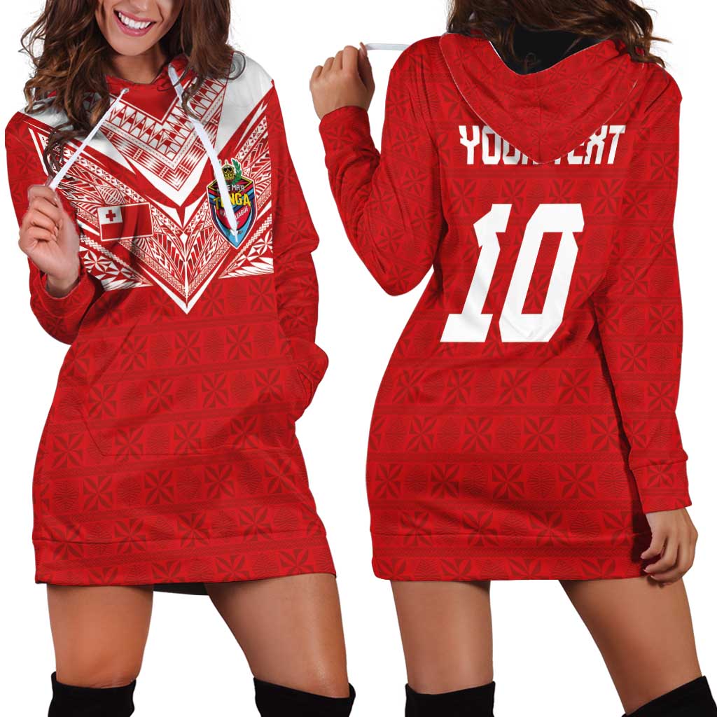 Custom Tonga Rugby Hoodie Dress Ngatu Motifs and Pacific Patterns