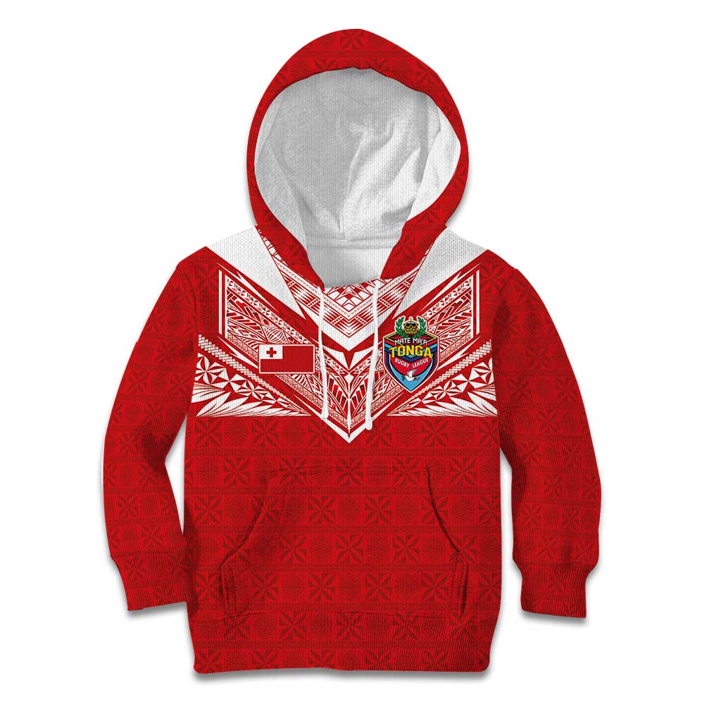 Custom Tonga Rugby Kid Hoodie Ngatu Motifs and Pacific Patterns LT03 Hoodie Red - Polynesian Pride