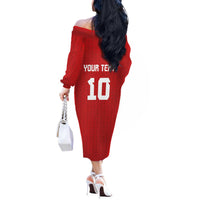 Custom Tonga Rugby Off The Shoulder Long Sleeve Dress Ngatu Motifs and Pacific Patterns