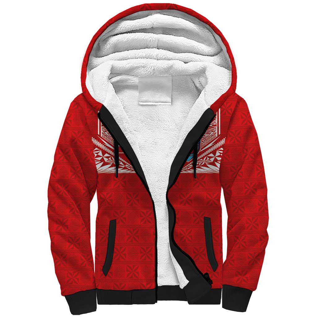 Custom Tonga Rugby Sherpa Hoodie Ngatu Motifs and Pacific Patterns