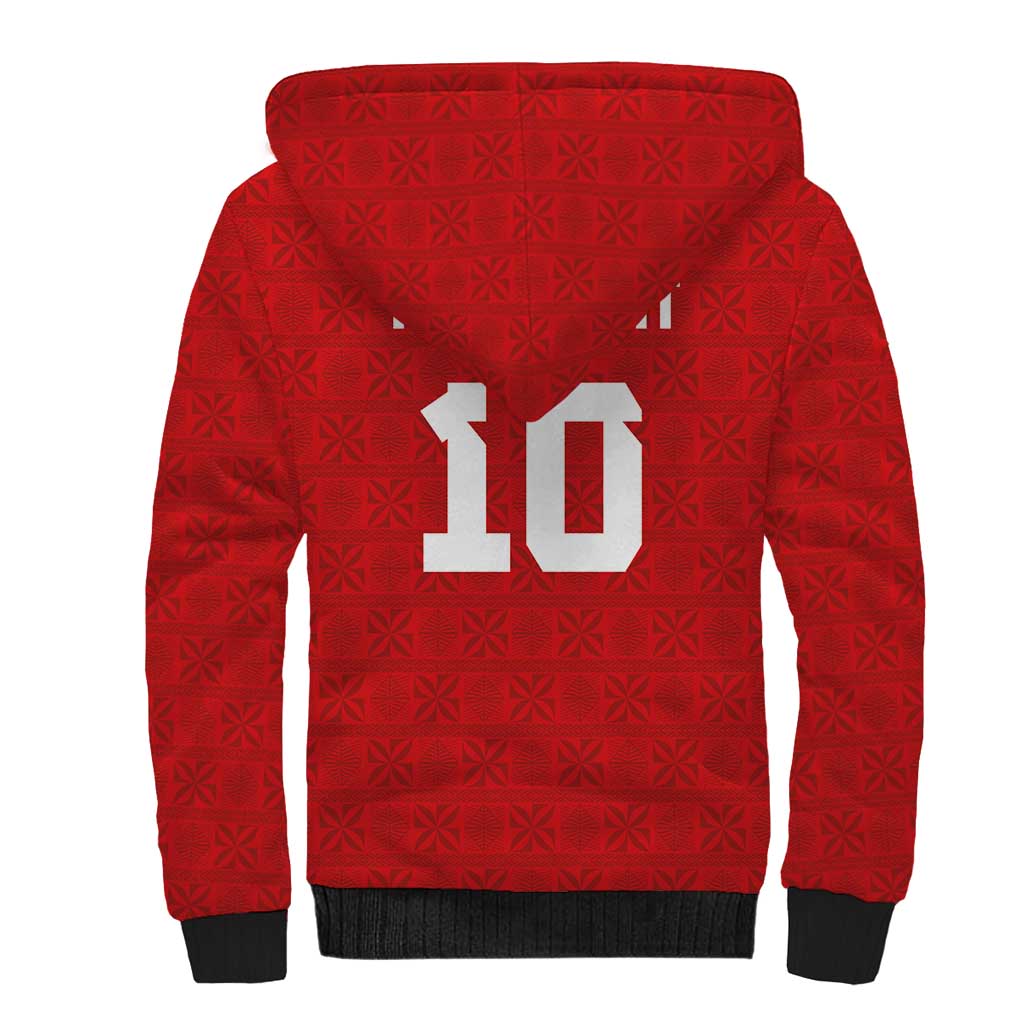 Custom Tonga Rugby Sherpa Hoodie Ngatu Motifs and Pacific Patterns