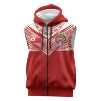 Custom Tonga Rugby Sleeveless Zip Hoodie Ngatu Motifs and Pacific Patterns
