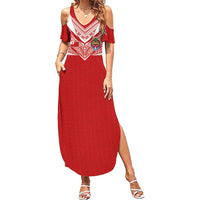 Custom Tonga Rugby Summer Maxi Dress Ngatu Motifs and Pacific Patterns LT03 Women Red - Polynesian Pride