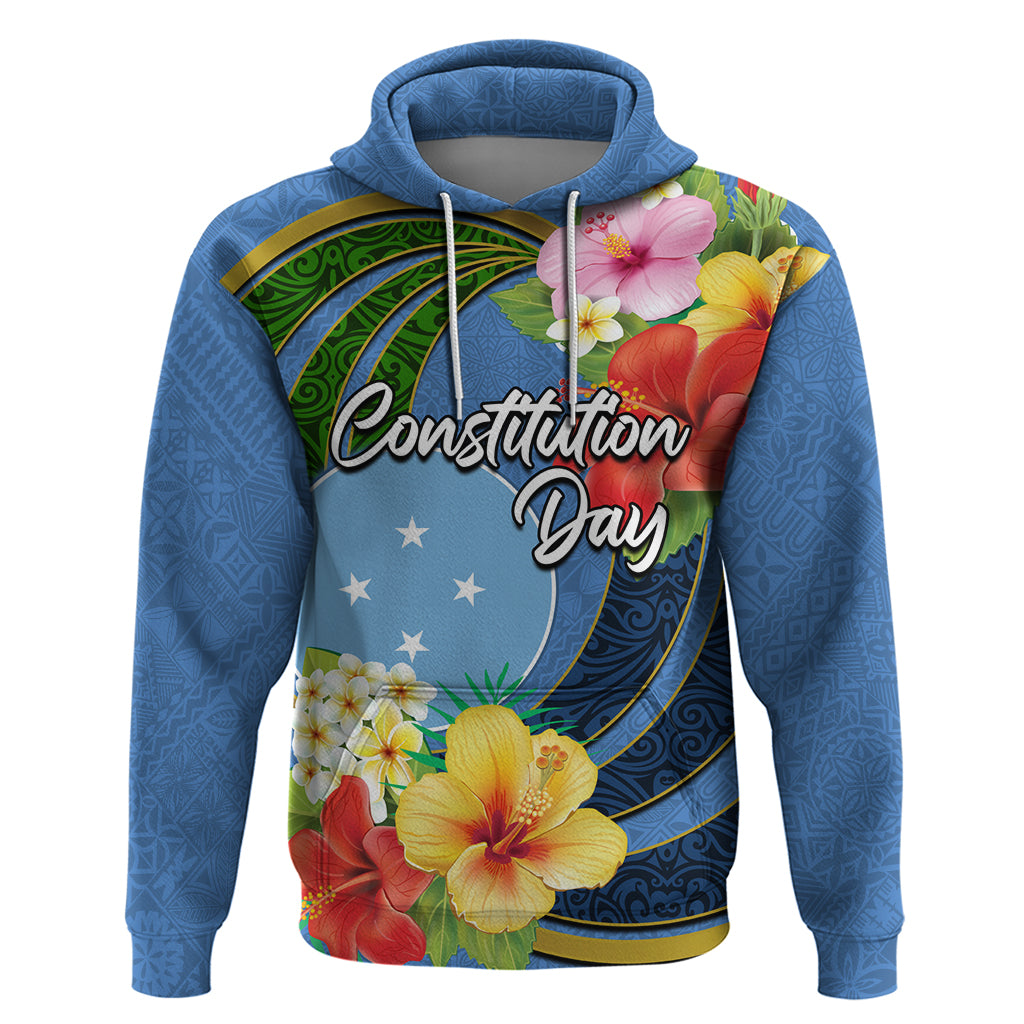 Micronesia Constitution Day Hoodie Hibiscus and Tapa Tribal Pattern LT03 Pullover Hoodie Blue - Polynesian Pride