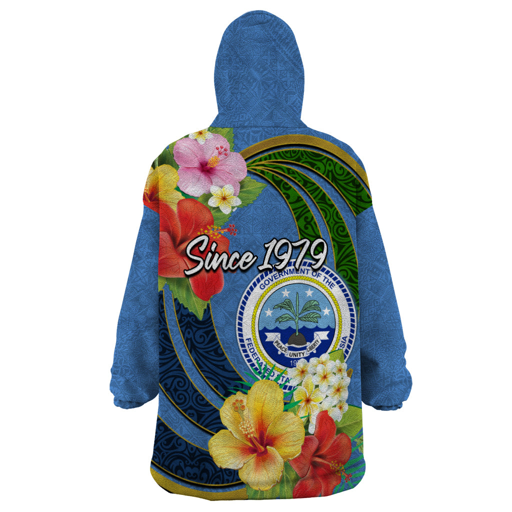 Micronesia Constitution Day Wearable Blanket Hoodie Hibiscus and Tapa Tribal Pattern LT03 - Polynesian Pride