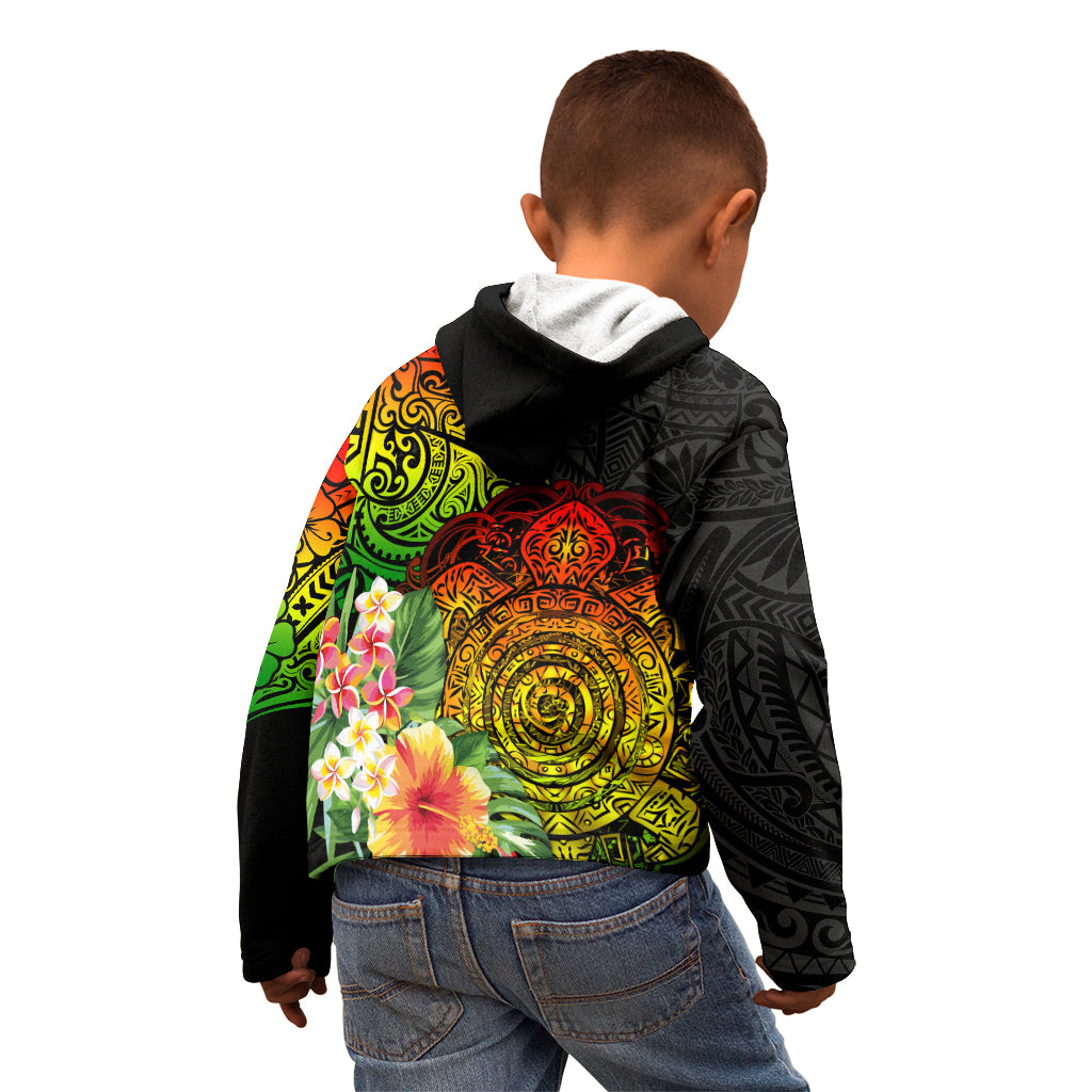 Polynesia Victory Day Kid Hoodie Tribal Turtle and Hibiscus LT03 - Polynesian Pride