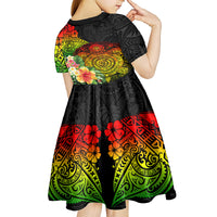 Polynesia Victory Day Kid Short Sleeve Dress Tribal Turtle and Hibiscus LT03 - Polynesian Pride