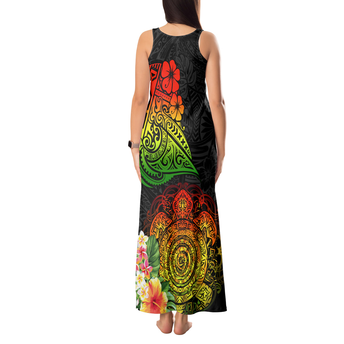 Polynesia Victory Day Tank Maxi Dress Tribal Turtle and Hibiscus LT03 - Polynesian Pride