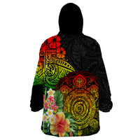 Polynesia Victory Day Wearable Blanket Hoodie Tribal Turtle and Hibiscus LT03 - Polynesian Pride
