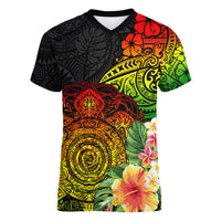 Polynesia Victory Day Women V Neck T Shirt Tribal Turtle and Hibiscus LT03 Female Reggae - Polynesian Pride