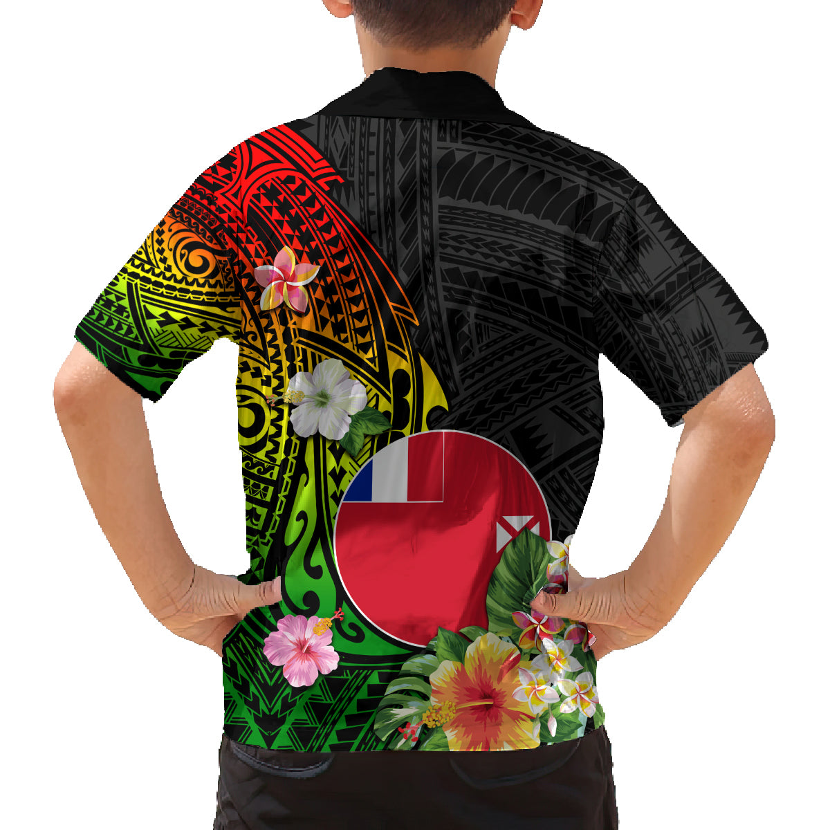 Wallis and Futuna Victory Day Family Matching Off Shoulder Long Sleeve Dress and Hawaiian Shirt Tribal Polynesian Tattoo and Hibiscus Flower LT03 - Polynesian Pride