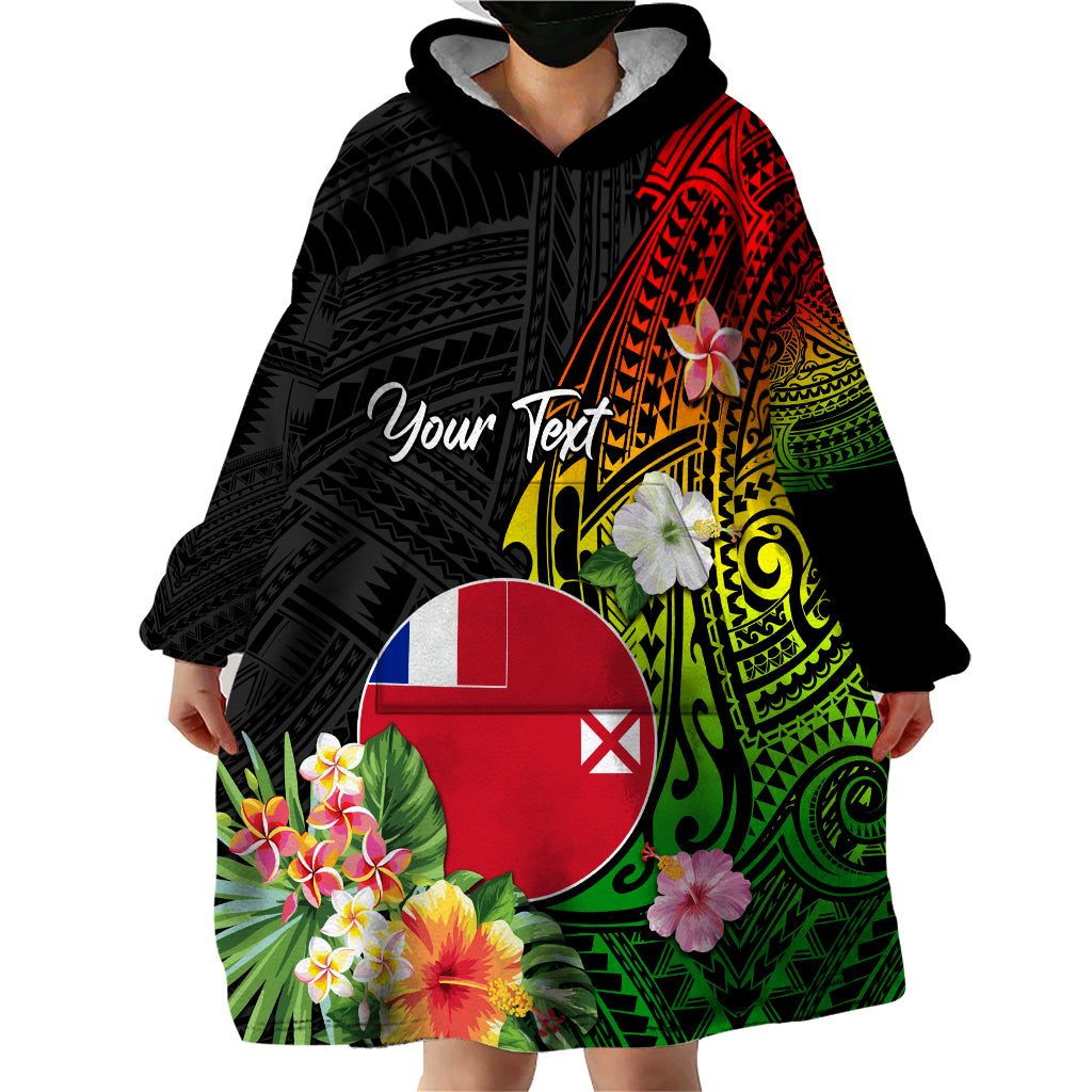 Wallis and Futuna Victory Day Wearable Blanket Hoodie Tribal Polynesian Tattoo and Hibiscus Flower LT03 - Polynesian Pride
