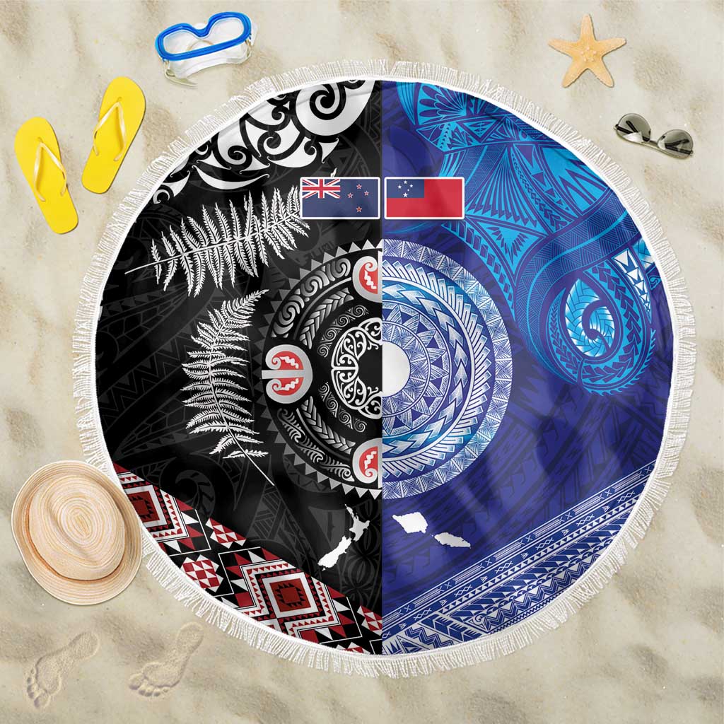 Samoa and Aotearoa Together Beach Blanket Tatau Art Tattoos-Taniko and Maori with Fern