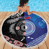 Samoa and Aotearoa Together Beach Blanket Tatau Art Tattoos-Taniko and Maori with Fern
