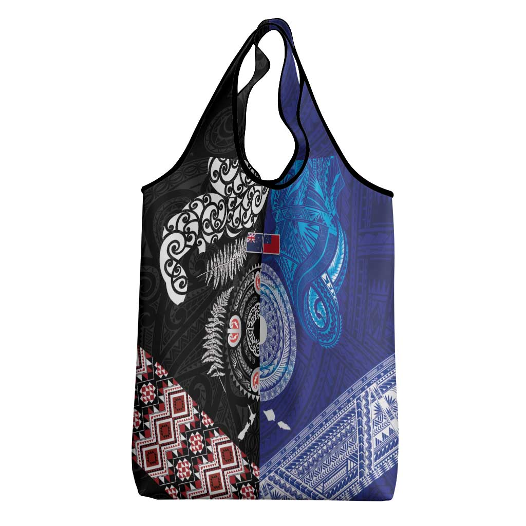 Samoa and Aotearoa Together Grocery Bag Tatau Art Tattoos-Taniko and Maori with Fern