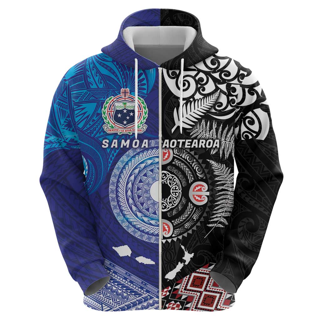 Samoa and Aotearoa Together Hoodie Tatau Art Tattoos-Taniko and Maori with Fern