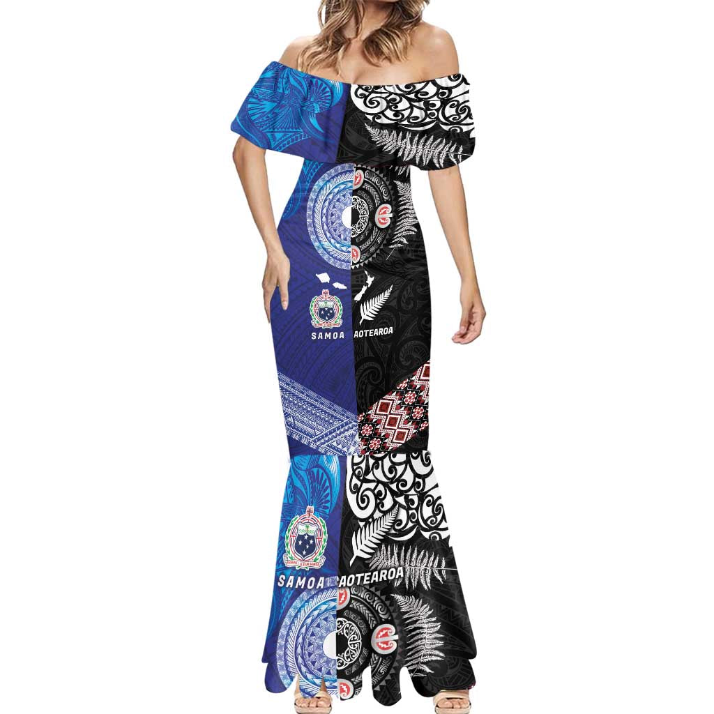 Samoa and Aotearoa Together Mermaid Dress Tatau Art Tattoos-Taniko and Maori with Fern LT03 - Polynesian Pride
