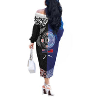 Samoa and Aotearoa Together Off The Shoulder Long Sleeve Dress Tatau Art Tattoos-Taniko and Maori with Fern
