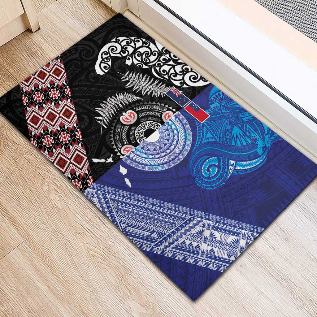 Samoa and Aotearoa Together Rubber Doormat Tatau Art Tattoos-Taniko and Maori with Fern