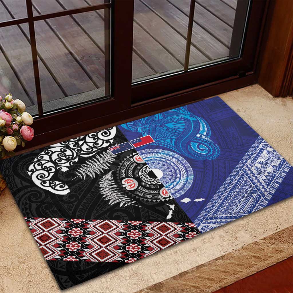 Samoa and Aotearoa Together Rubber Doormat Tatau Art Tattoos-Taniko and Maori with Fern