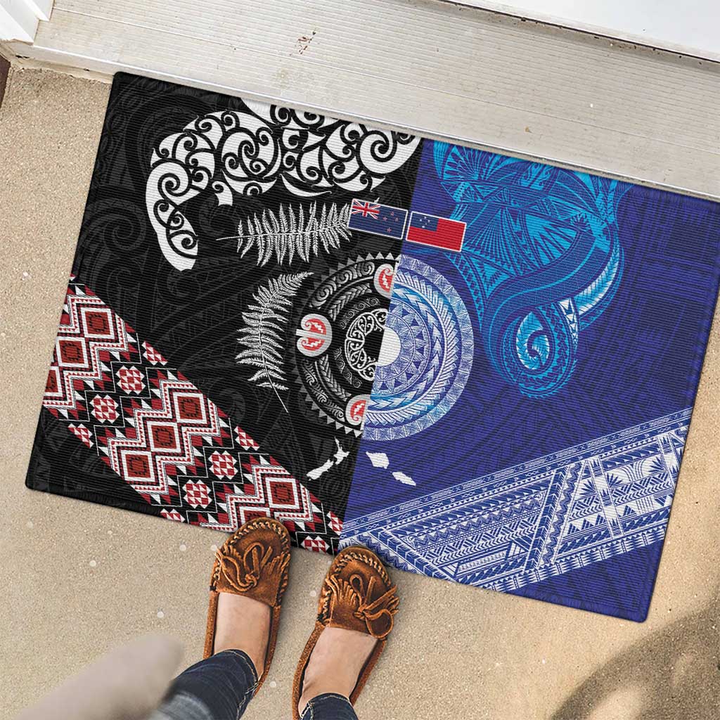 Samoa and Aotearoa Together Rubber Doormat Tatau Art Tattoos-Taniko and Maori with Fern
