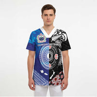 Samoa and Aotearoa Together Scrub Top Tatau Art Tattoos-Taniko and Maori with Fern - Polynesian Pride