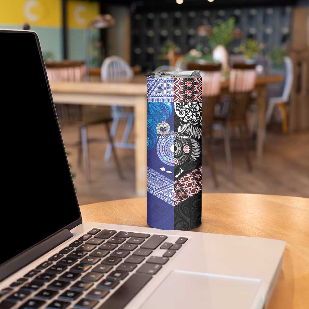 Samoa and Aotearoa Together Skinny Tumbler Tatau Art Tattoos-Taniko and Maori with Fern LT03 - Polynesian Pride