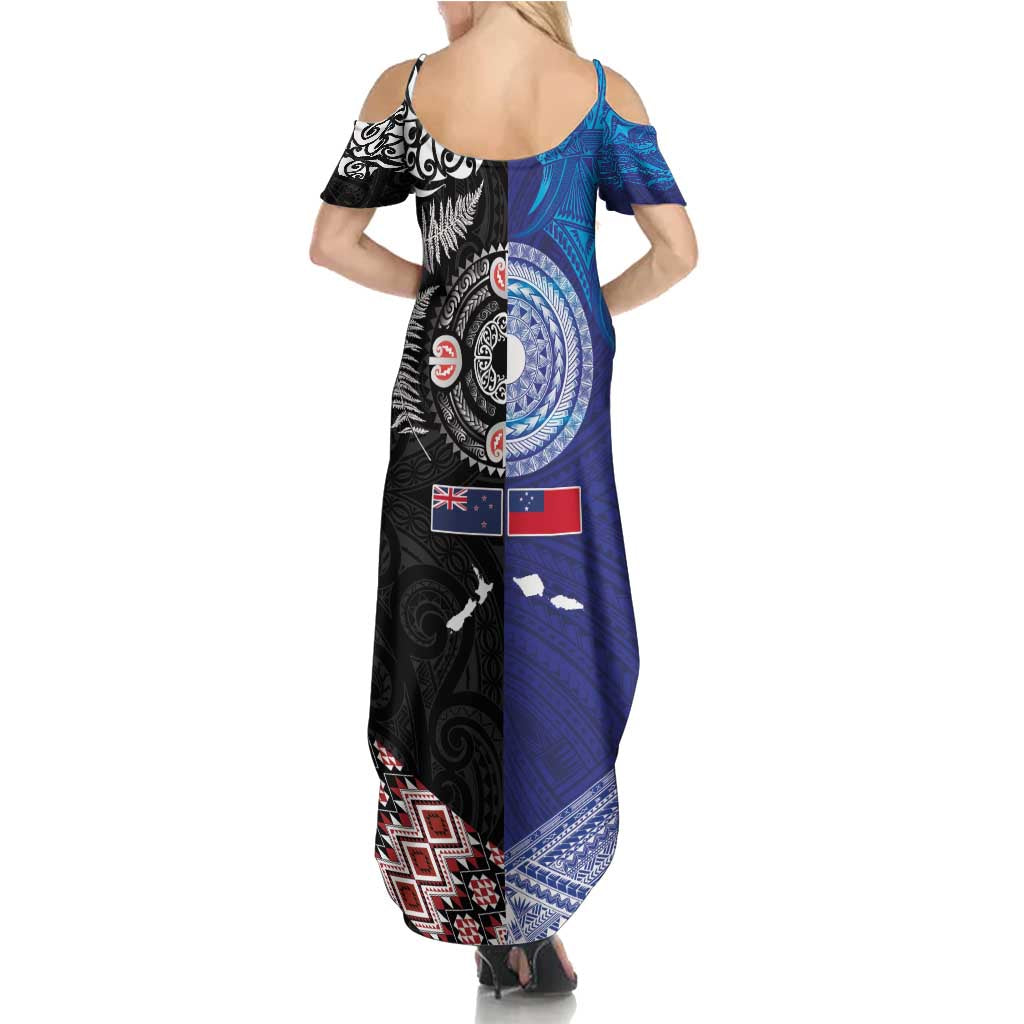 Samoa and Aotearoa Together Summer Maxi Dress Tatau Art Tattoos-Taniko and Maori with Fern