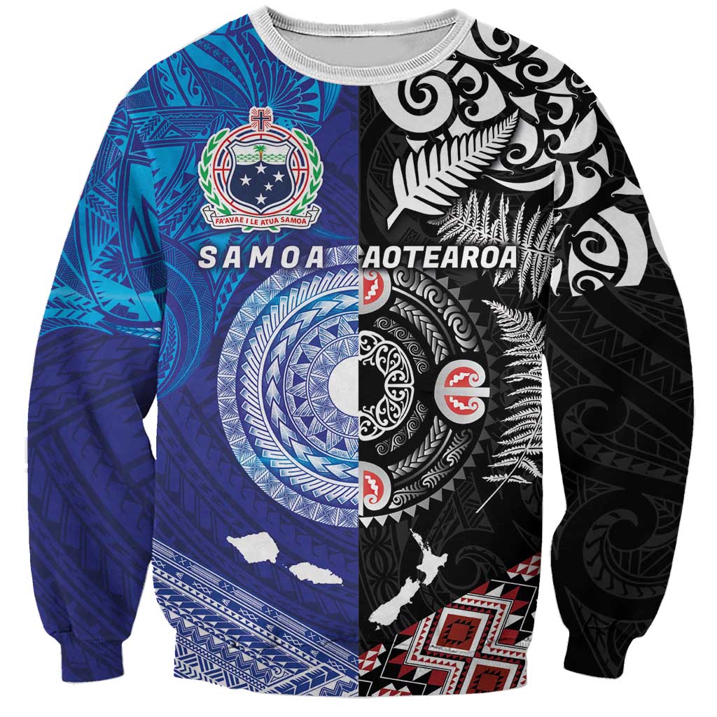 Samoa and Aotearoa Together Sweatshirt Tatau Art Tattoos-Taniko and Maori with Fern
