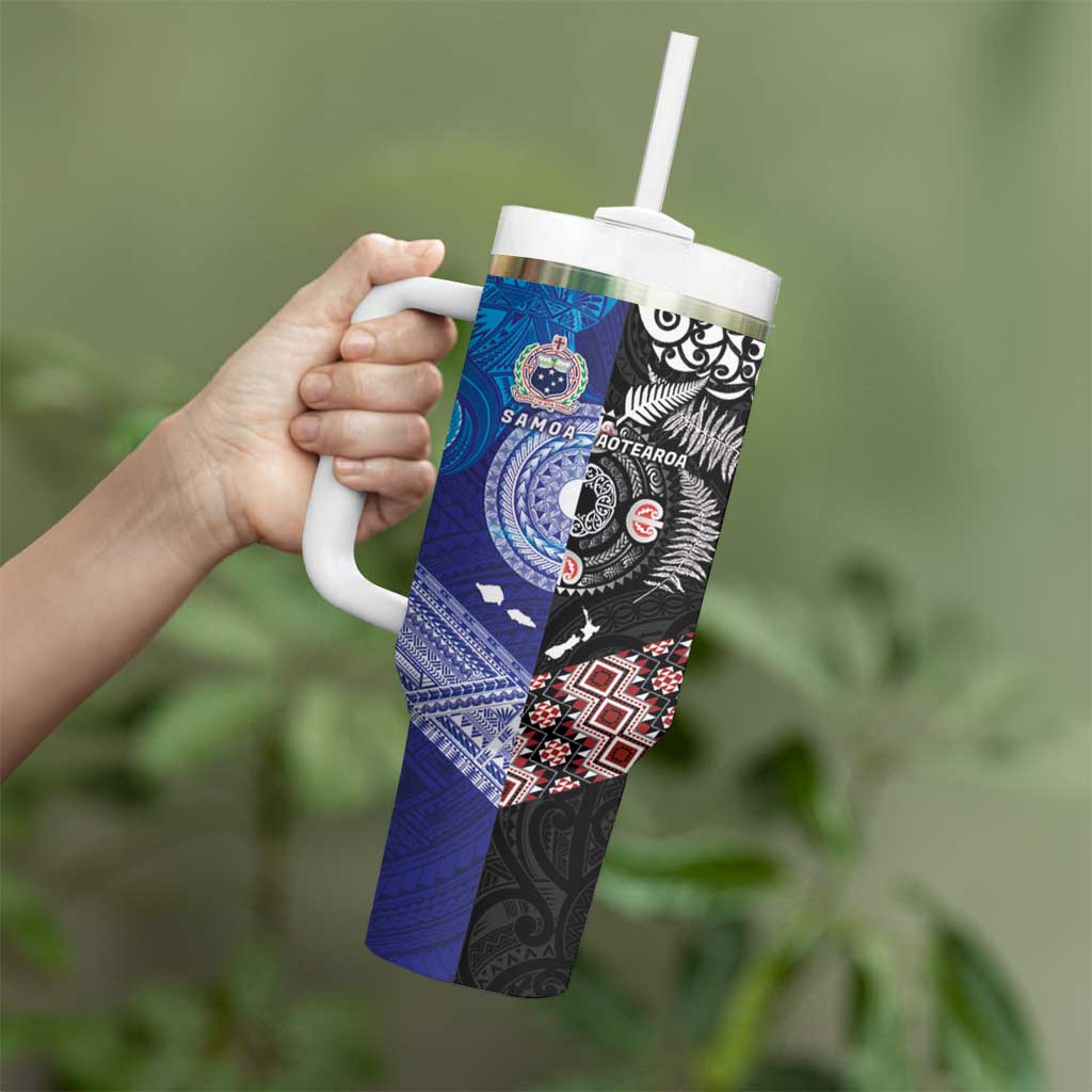Samoa and Aotearoa Together Tumbler With Handle Tatau Art Tattoos-Taniko and Maori with Fern