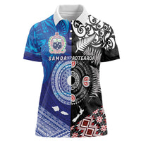 Samoa and Aotearoa Together Women Polo Shirt Tatau Art Tattoos-Taniko and Maori with Fern LT03 Female Black - Polynesian Pride