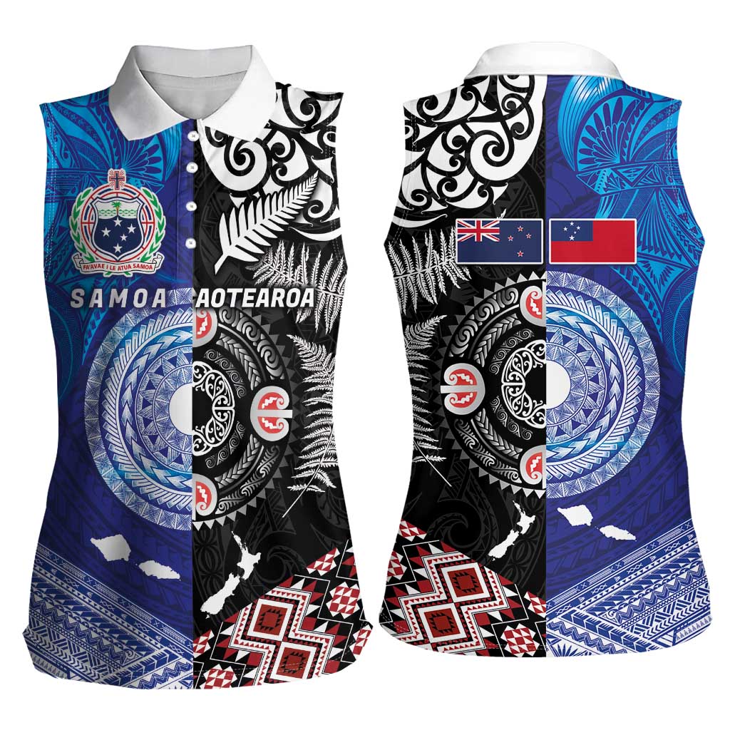 Samoa and Aotearoa Together Women Sleeveless Polo Shirt Tatau Art Tattoos-Taniko and Maori with Fern LT03 - Polynesian Pride