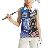 Samoa and Aotearoa Together Women Sleeveless Polo Shirt Tatau Art Tattoos-Taniko and Maori with Fern LT03 - Polynesian Pride