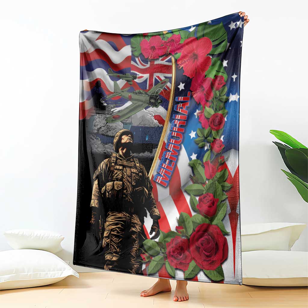 Hawaii and United States Memorial Day Blanket Honor and Remember The Fallen