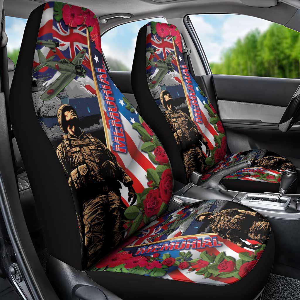 Hawaii and United States Memorial Day Car Seat Cover Honor and Remember The Fallen