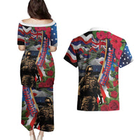 Hawaii and United States Memorial Day Couples Matching Puletasi and Hawaiian Shirt Honor and Remember The Fallen