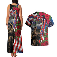 Hawaii and United States Memorial Day Couples Matching Tank Maxi Dress and Hawaiian Shirt Honor and Remember The Fallen