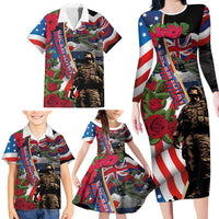 Hawaii and United States Memorial Day Family Matching Long Sleeve Bodycon Dress and Hawaiian Shirt Honor and Remember The Fallen LT03 - Polynesian Pride