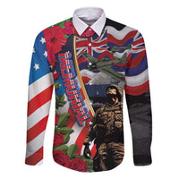 Hawaii and United States Memorial Day Family Matching Long Sleeve Bodycon Dress and Hawaiian Shirt Honor and Remember The Fallen LT03 Dad's Shirt - Long Sleeve Blue - Polynesian Pride