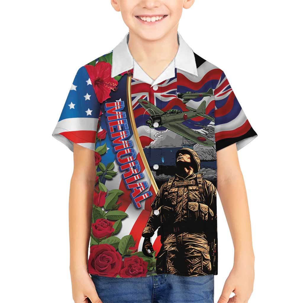 Hawaii and United States Memorial Day Family Matching Long Sleeve Bodycon Dress and Hawaiian Shirt Honor and Remember The Fallen LT03 Son's Shirt Blue - Polynesian Pride