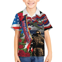 Hawaii and United States Memorial Day Family Matching Long Sleeve Bodycon Dress and Hawaiian Shirt Honor and Remember The Fallen LT03 Son's Shirt Blue - Polynesian Pride