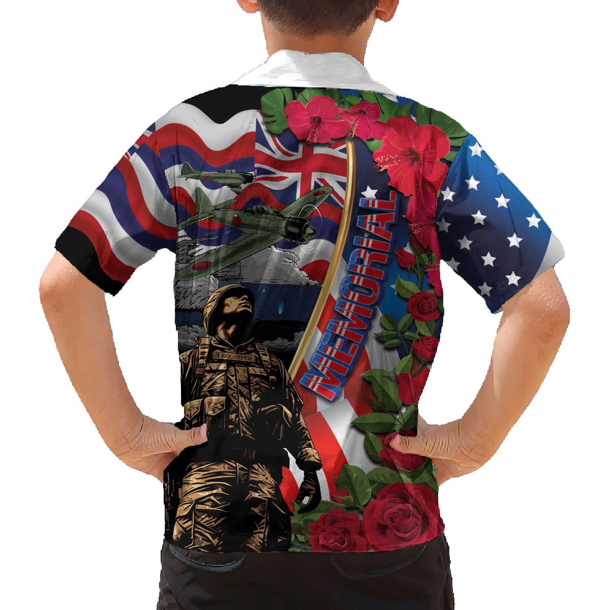 Hawaii and United States Memorial Day Family Matching Off The Shoulder Long Sleeve Dress and Hawaiian Shirt Honor and Remember The Fallen LT03 - Polynesian Pride