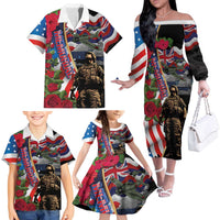 Hawaii and United States Memorial Day Family Matching Off The Shoulder Long Sleeve Dress and Hawaiian Shirt Honor and Remember The Fallen LT03 - Polynesian Pride